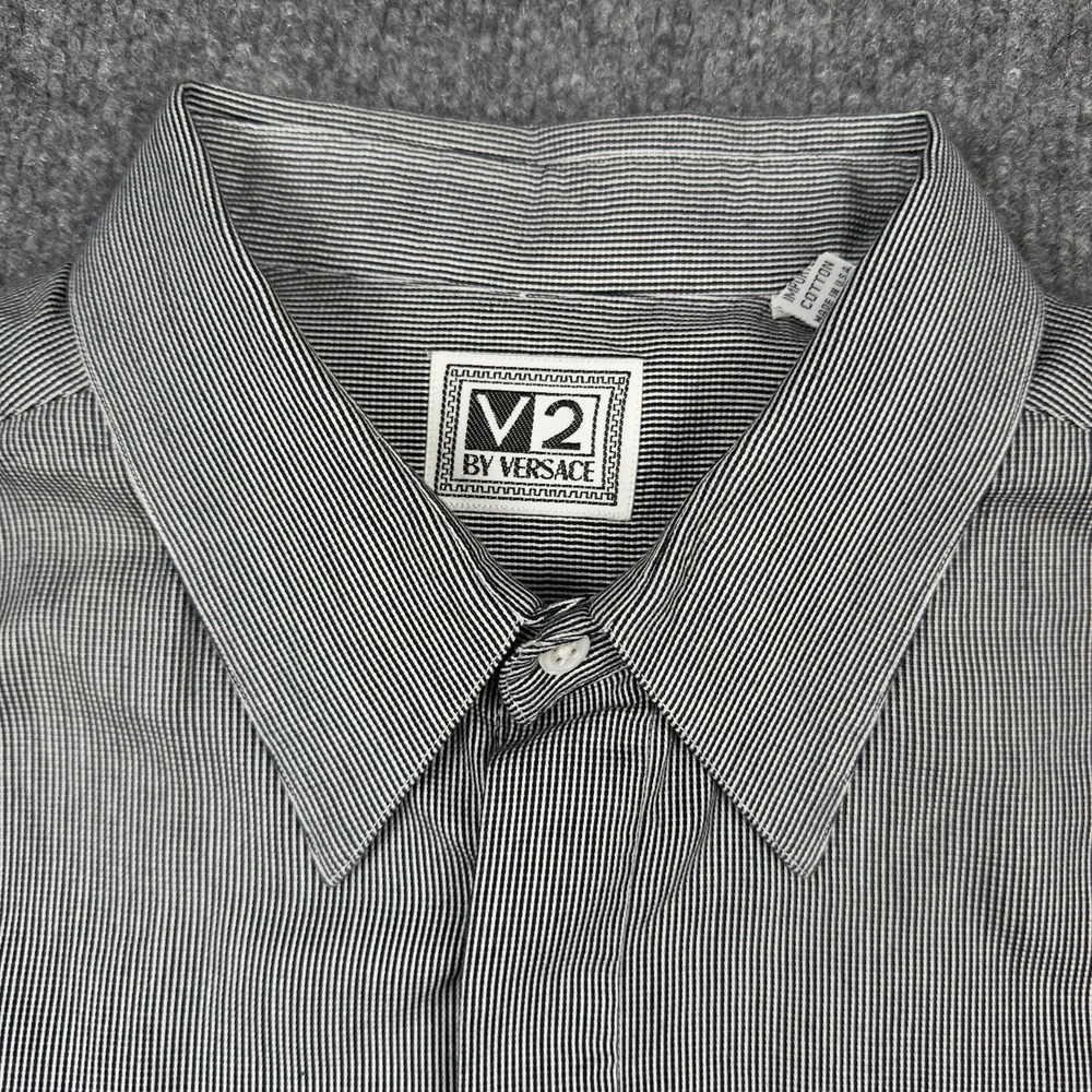Vintage Versace V2 Shirt Mens Large 17 Black Striped Made USA Cotton Classic 90s - Picture 5 of 12
